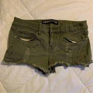 Express shorts, greenish/gray, stretchy, size 4